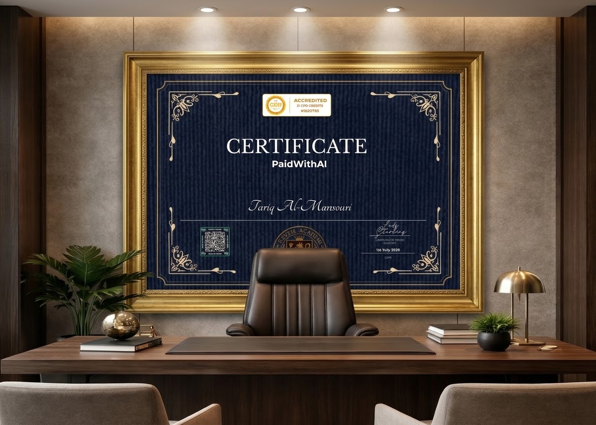 Paid With AI certificate framed in a client's office